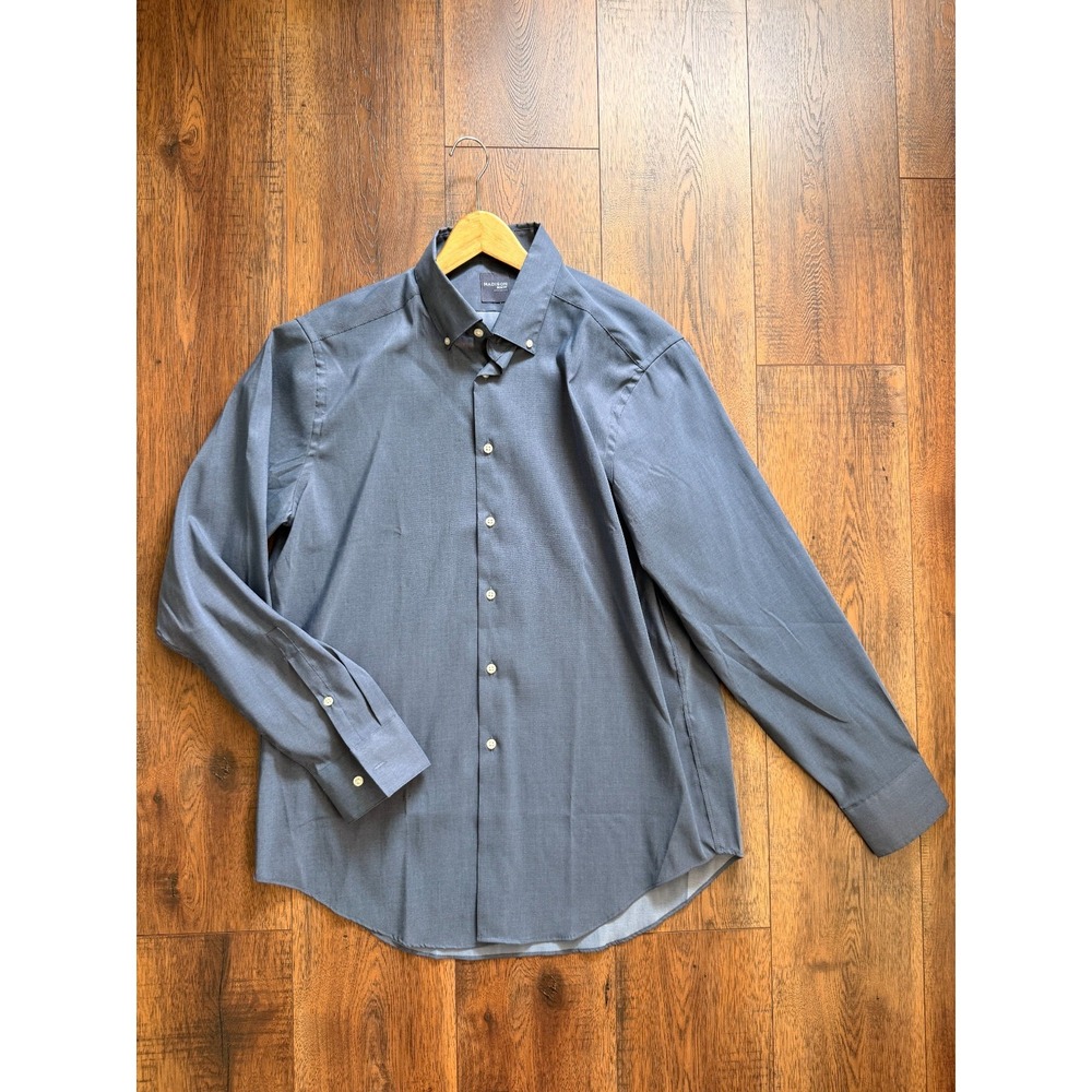 Lot of 2 Madison Men's Dress Shirts Large 16-16.5 32/33 Slim Fit Gray Blue - Picture 2 of 12
